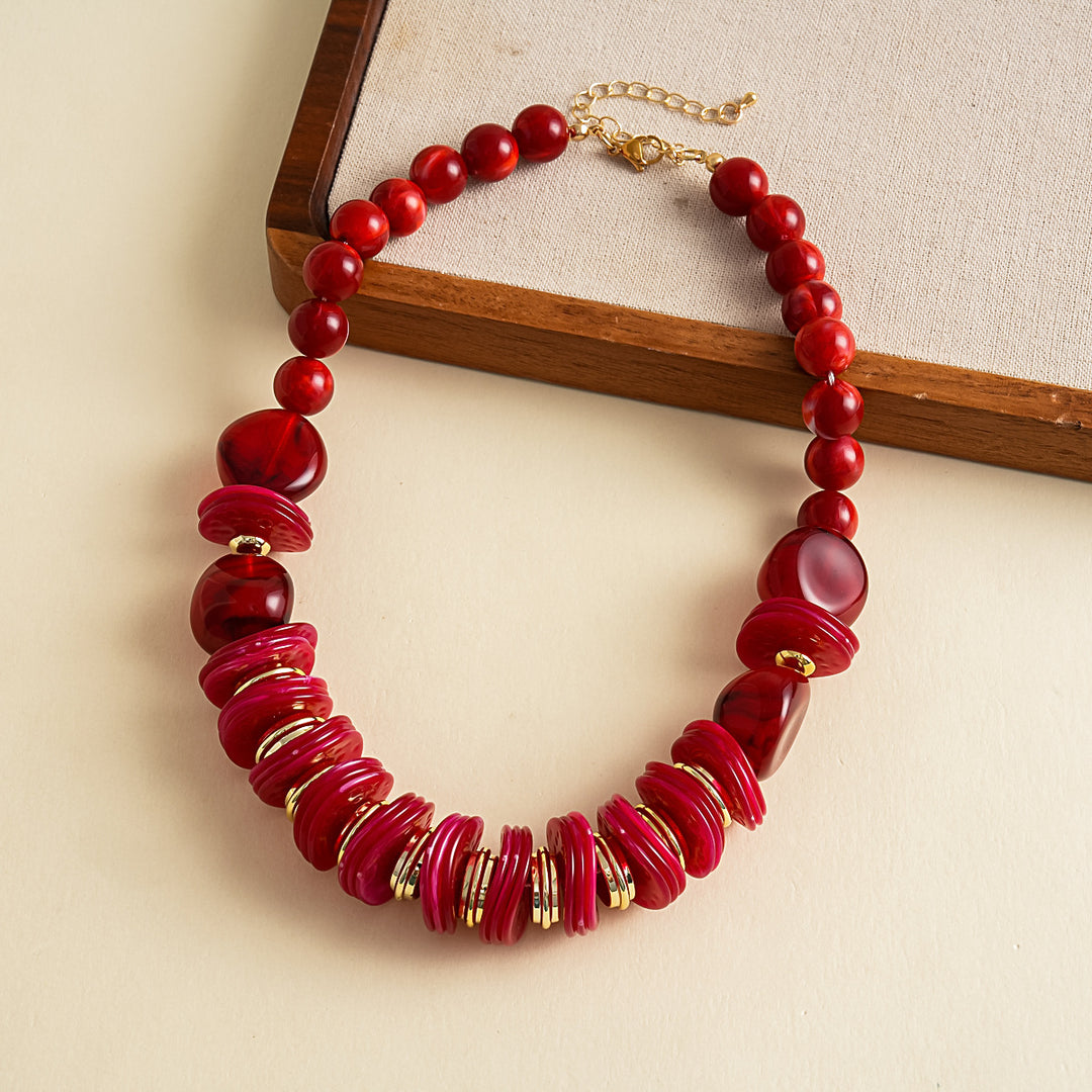 Womens Vintage Round Acrylic Beaded Necklace N6K180