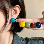Load image into Gallery viewer, Candy Color Rounded Square Glossy Stud Earrings Women N6H104