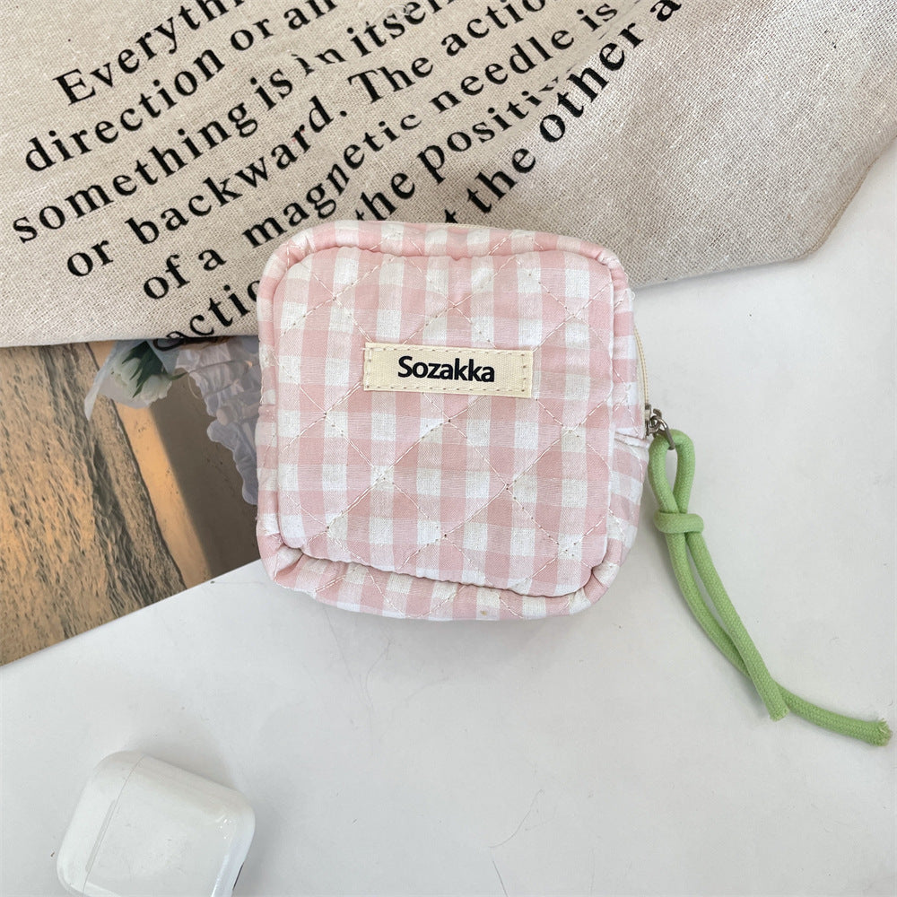 Padded Plaid Corduroy Pouch Women Multi purpose S5P870