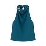 Load image into Gallery viewer, Golden Halter Neck Sleeveless Top Women N6C271