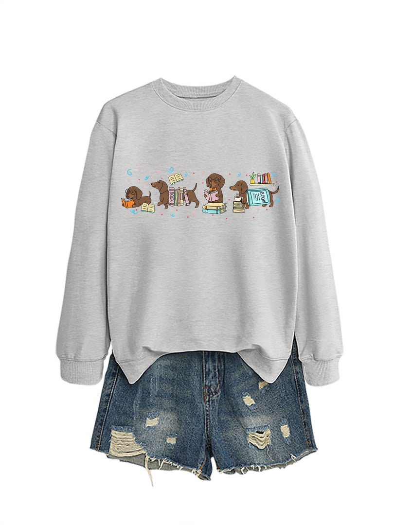Four Dachshunds Hearts Print Crewneck Sweatshirt N6H048