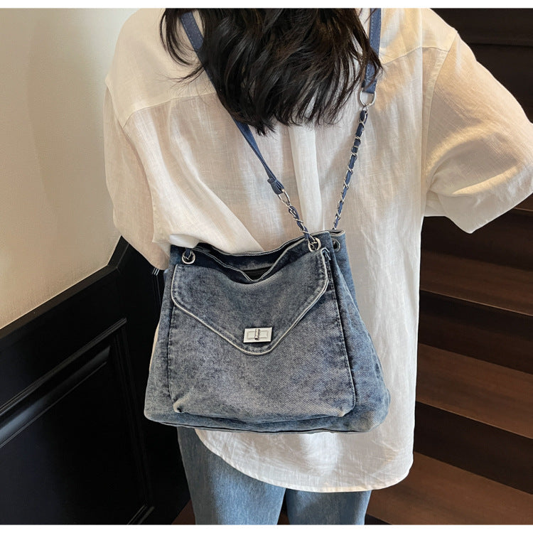 Denim Chain Tote Crossbody Bag Multi Carry  S5P294
