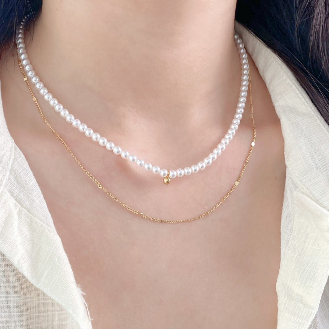 Double Layer Pearl Choker Necklace Women Fresh Elegant N6H159