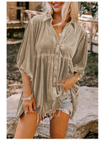 Load image into Gallery viewer, Velvet Single Breasted Mid Length Blouse Women N6B075