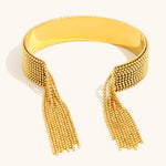 Load image into Gallery viewer, Fringe Cuff Bracelet Steel Gold Plated Rotating Ring S5P246