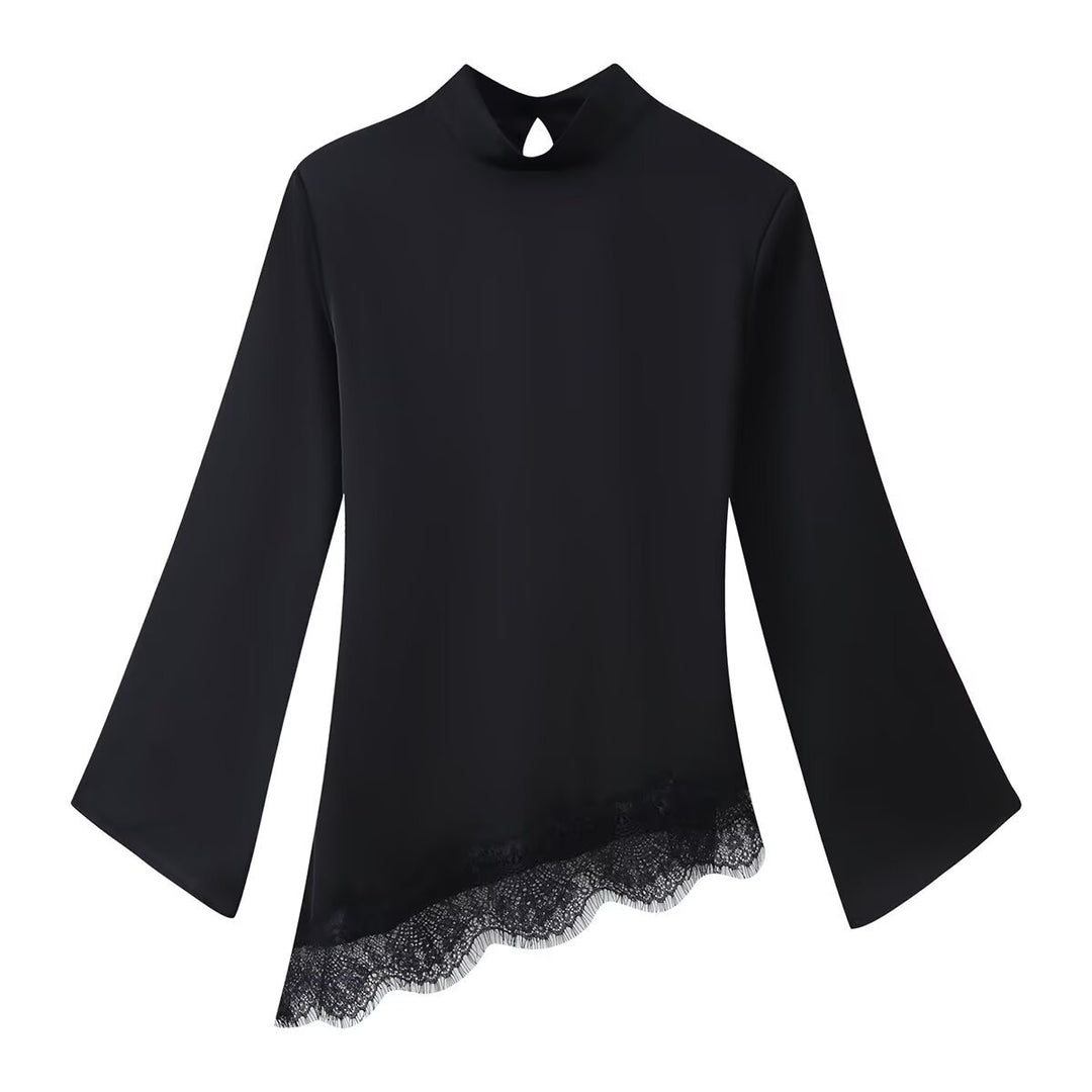 Satin Lace Back Tie Blouse Women N6D050