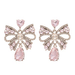 Load image into Gallery viewer, Bow Teardrop Earrings Alloy Prong-Set Crystals Silver S5P131
