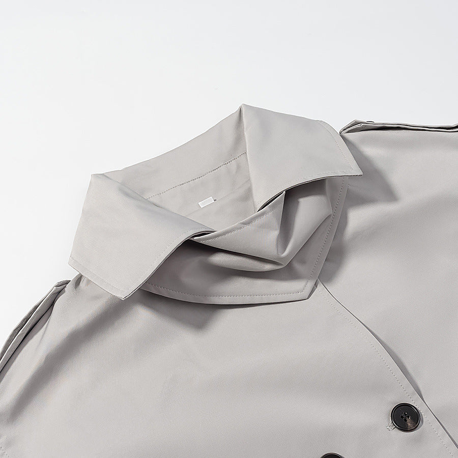 Double Breasted Stand Collar Trench Coat Women Grey  N5A679