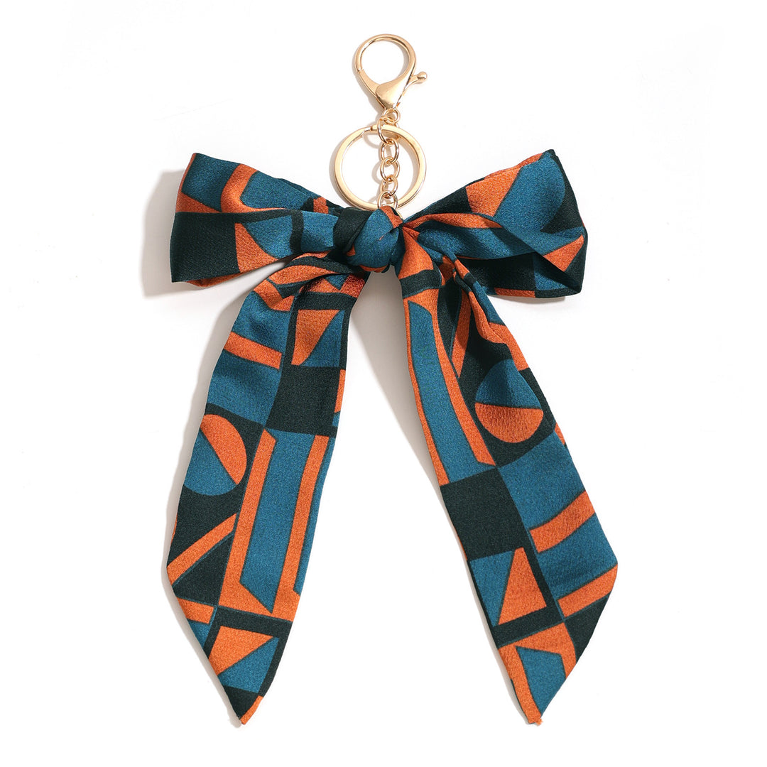 Satin Bow Geometric Pattern Keychain Bag Charm N6G116