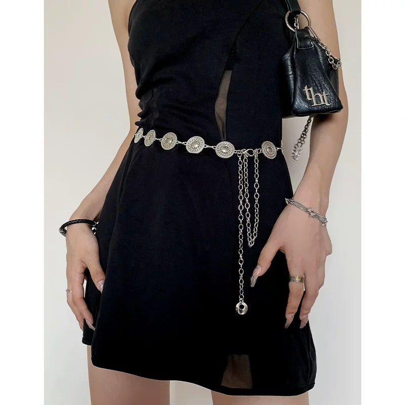 Round Buckle Metal Waist Chain Women N6C089