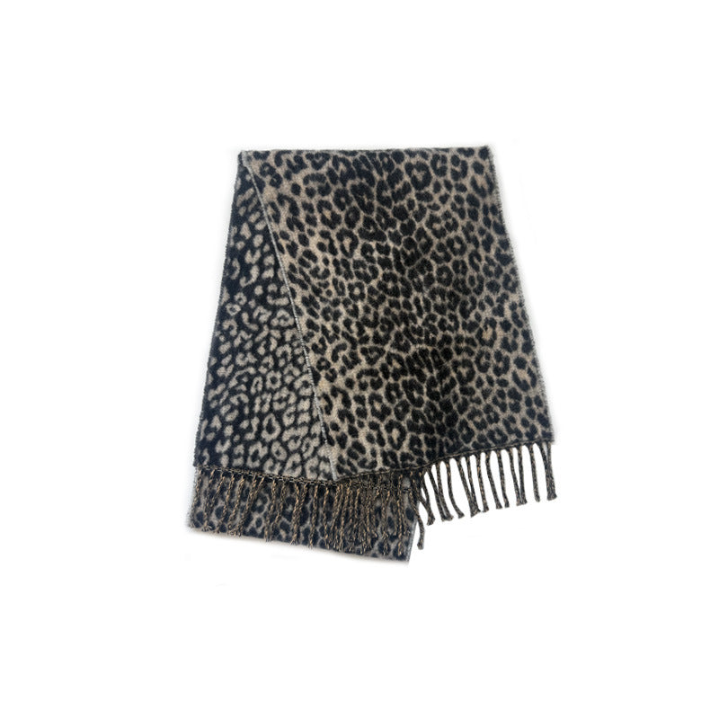 Womens 30 Percent Wool Leopard Print Fringe Scarf N6K241