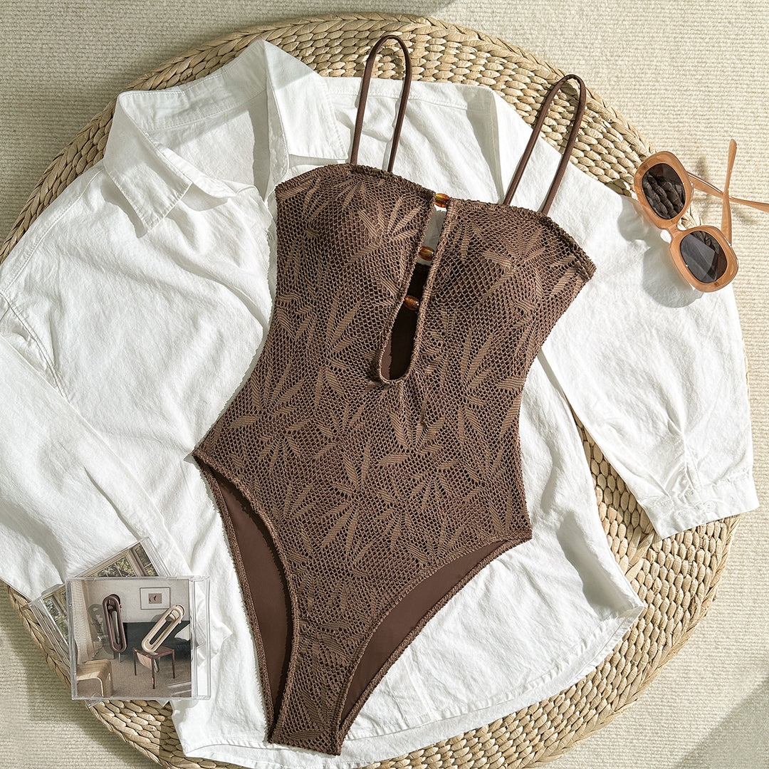 Solid Color Jacquard One-Piece Swimsuit Women N6C298