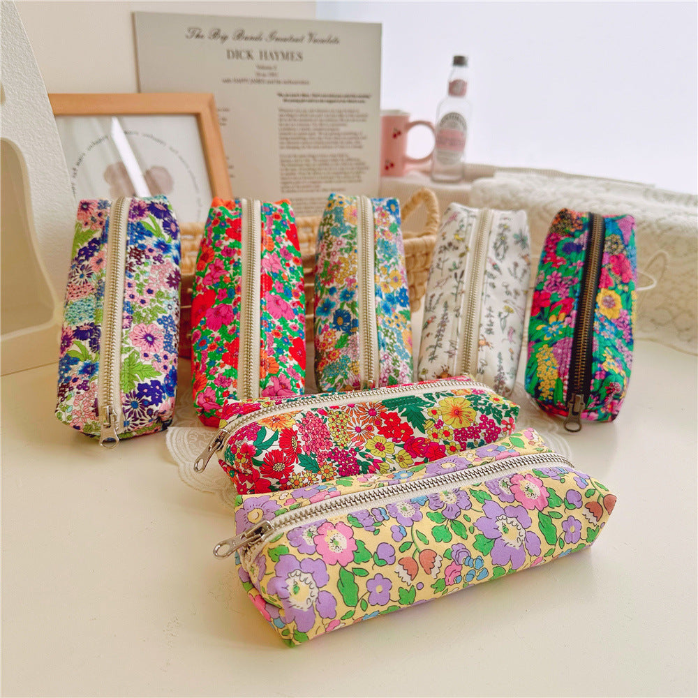 Vintage Floral Cotton Pencil Case YKK Zipper N6F152