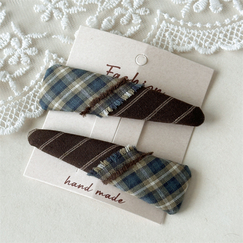 Plaid Fabric Triangle Hair Clips Women S5P759