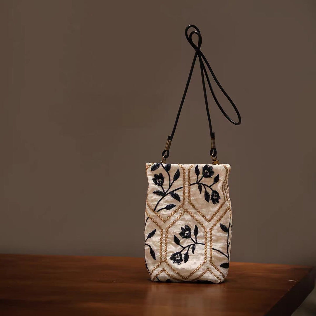 Hand Embroidered Cotton Crossbody Phone Bag S5P812