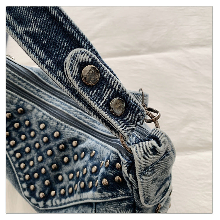 Women's Washed Denim Studded Bag N6J212