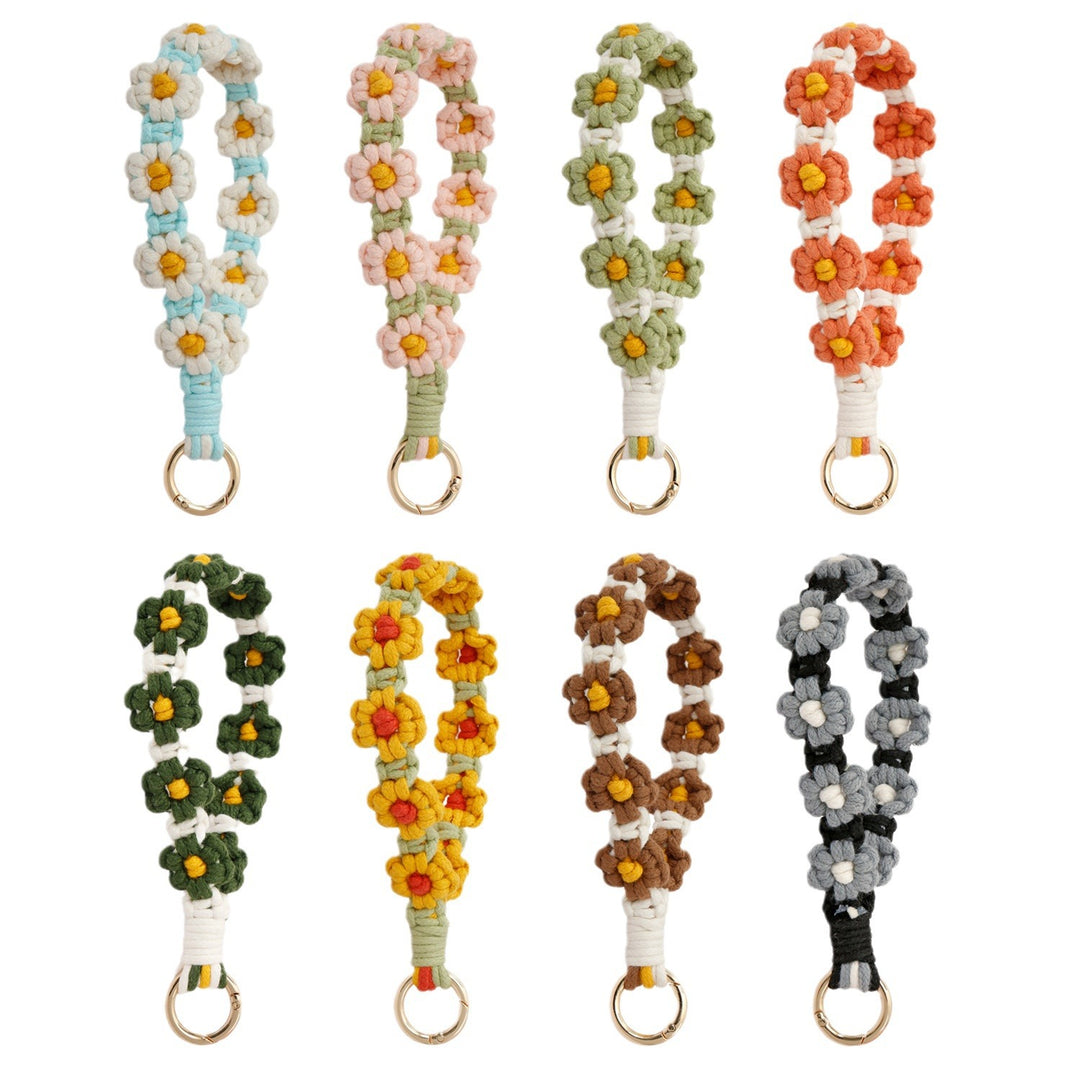 Daisy Flower Keychain Handwoven Wristlet Spring Coil N6G040