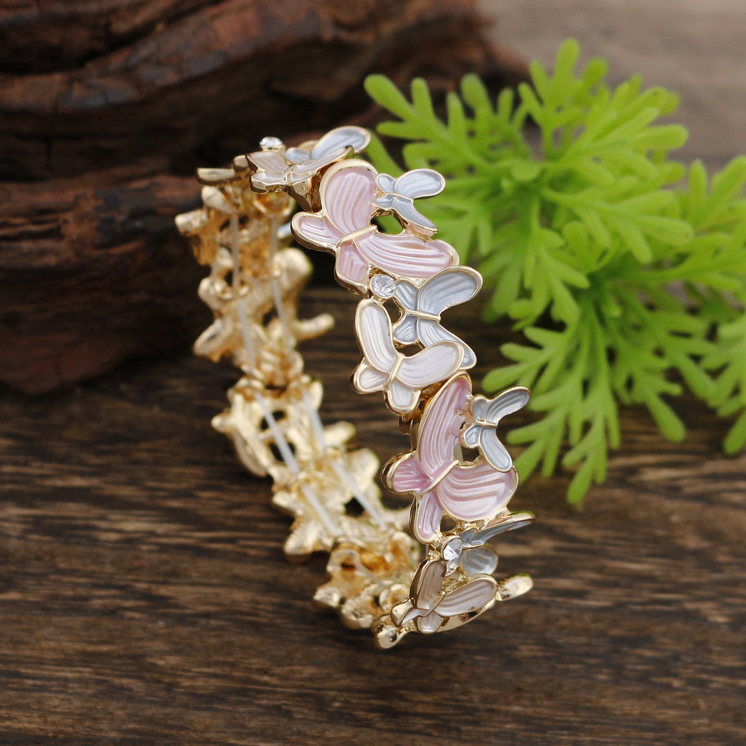 Enamel Butterfly Diamond Alloy Stretch Bangle  N6F287