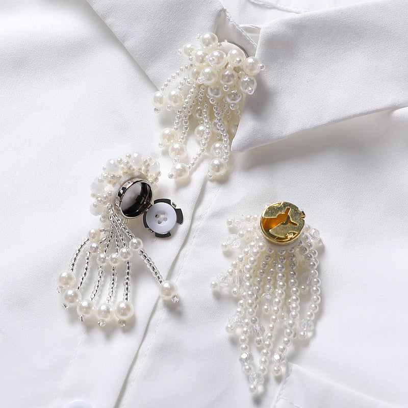 Pearl Floral Shirt Collar Clip Removable Cuff Tassel Cover N6G070