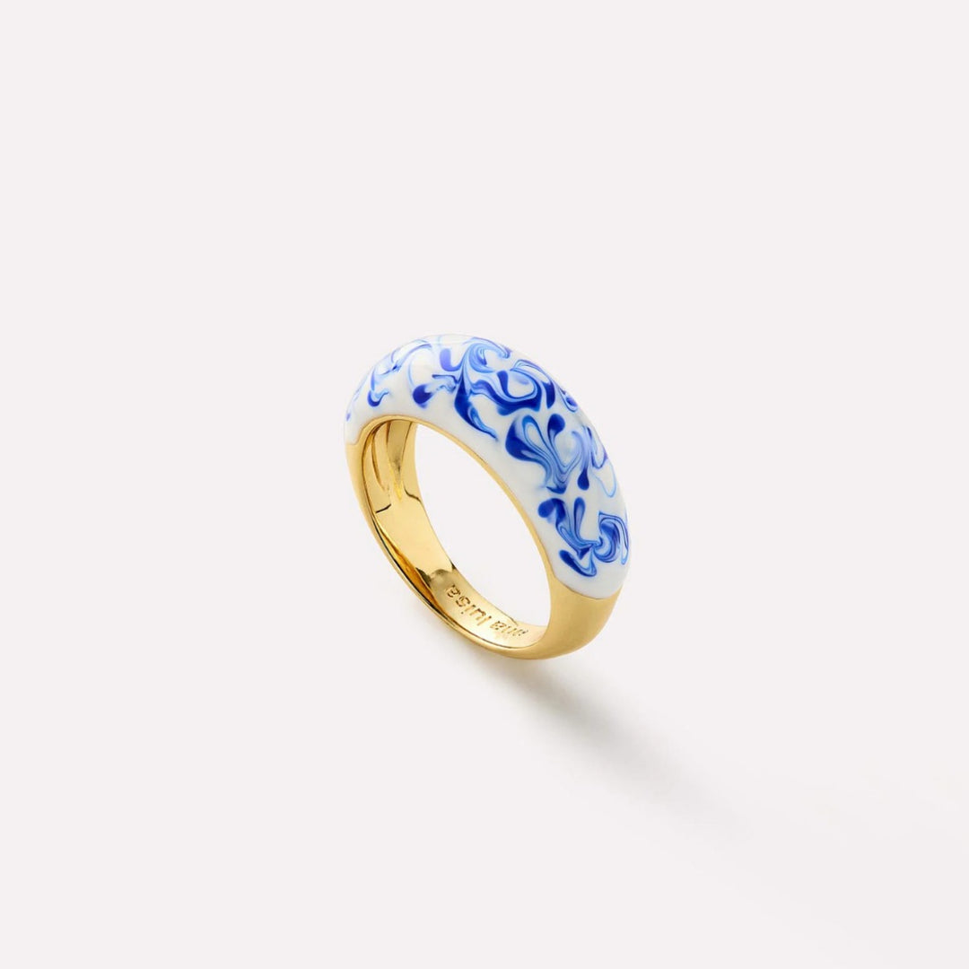Bluewhite Ceramic Wave Ring Porcelain Motif S5P240