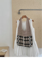 Load image into Gallery viewer, Gingham Openwork Knit Tote Bag Vintage Women N6C059