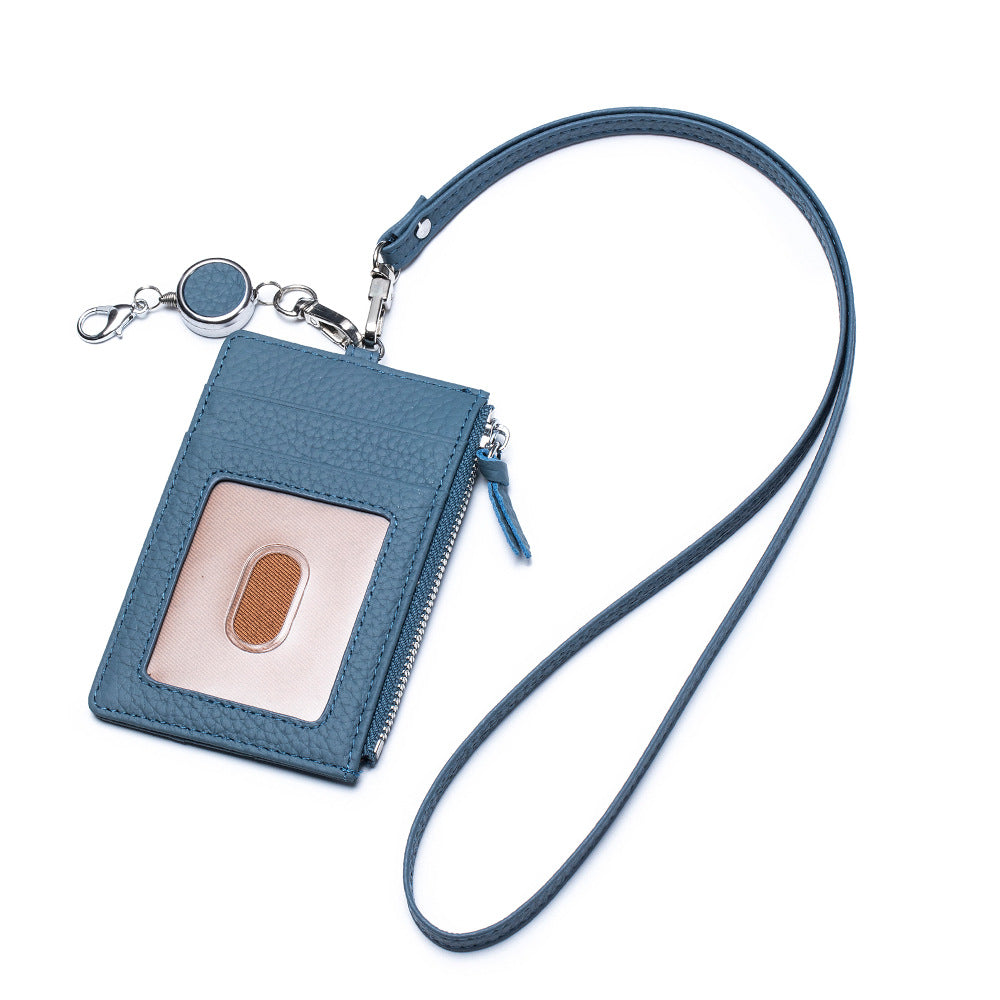 Genuine Leather Retractable Neck ID Card Holder N6D026