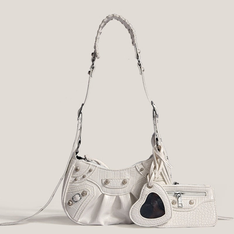 Studded Fringe Shoulder Bag PU Multi Color S5P281