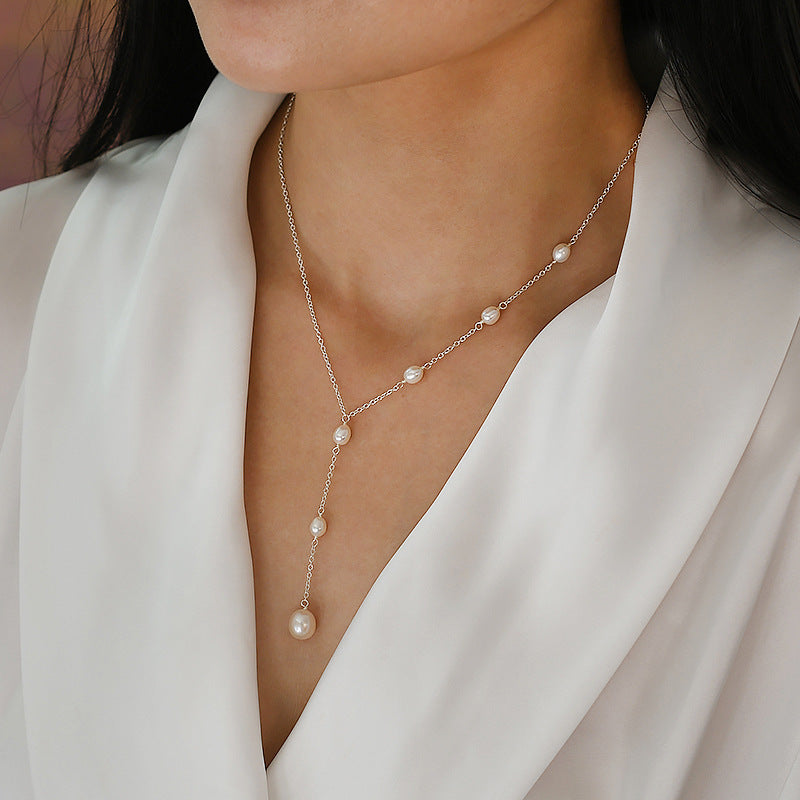 Freshwater Pearl 925 Silver Choker Necklace Women N6H181