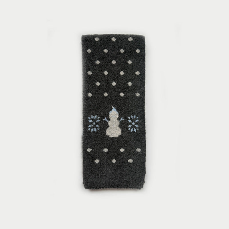 Womens Wool Blend Snowman Polka Dot Jacquard Knit Scarf N6K242