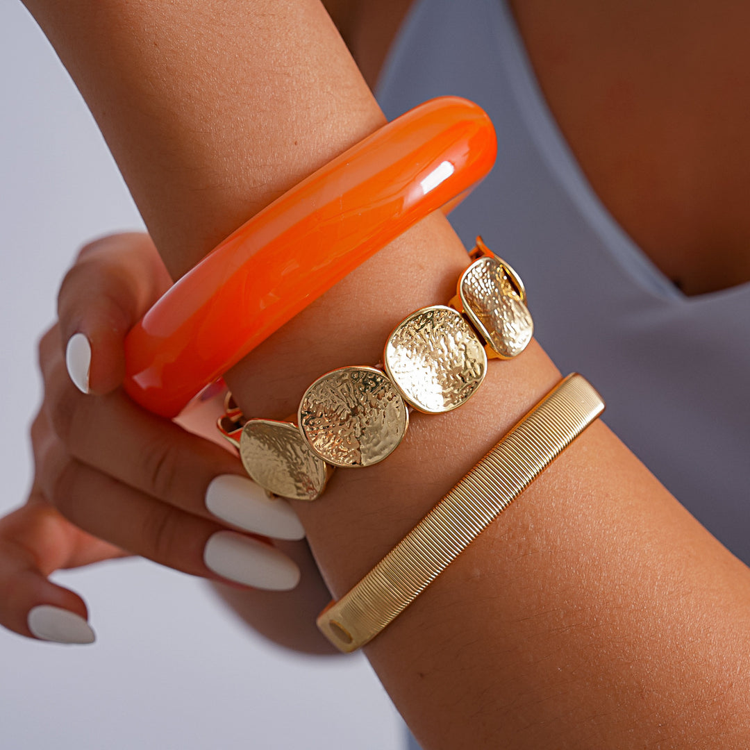 Resin Ombré Pleated Geometric Bangle Set 3-Piece N6H078