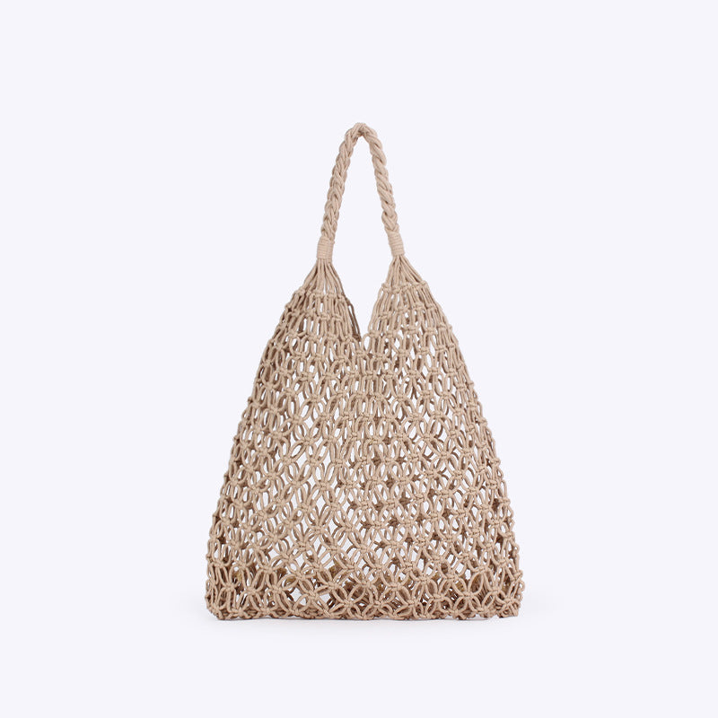 Crochet Shoulder Bag Cotton Rope Beach Tote N6F121