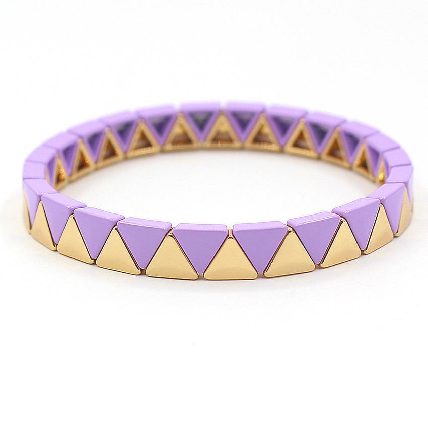 Rainbow Triangles Bracelet Modular Gold Enamel S5P050