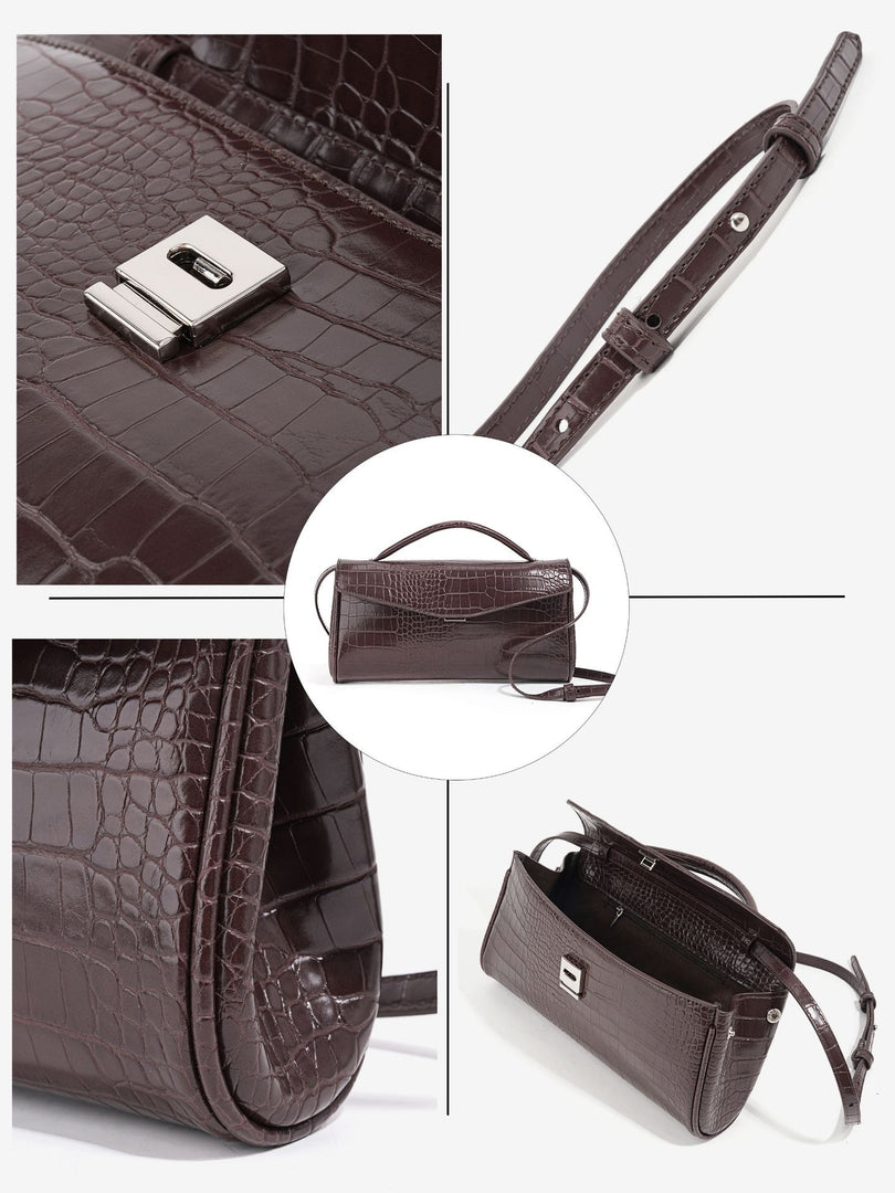 Brown Crocodile Grain Baguette Bag Women N6C033