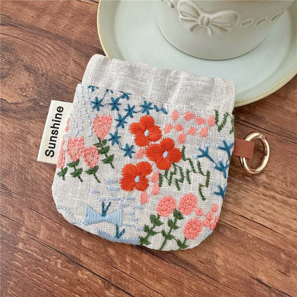 Heavy Embroidery Fabric Earphone Pouch Travel N6F151