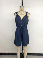 Load image into Gallery viewer, Sleeveless V Neck Textured Tie-Waist Jumpsuit Shorts N6C259