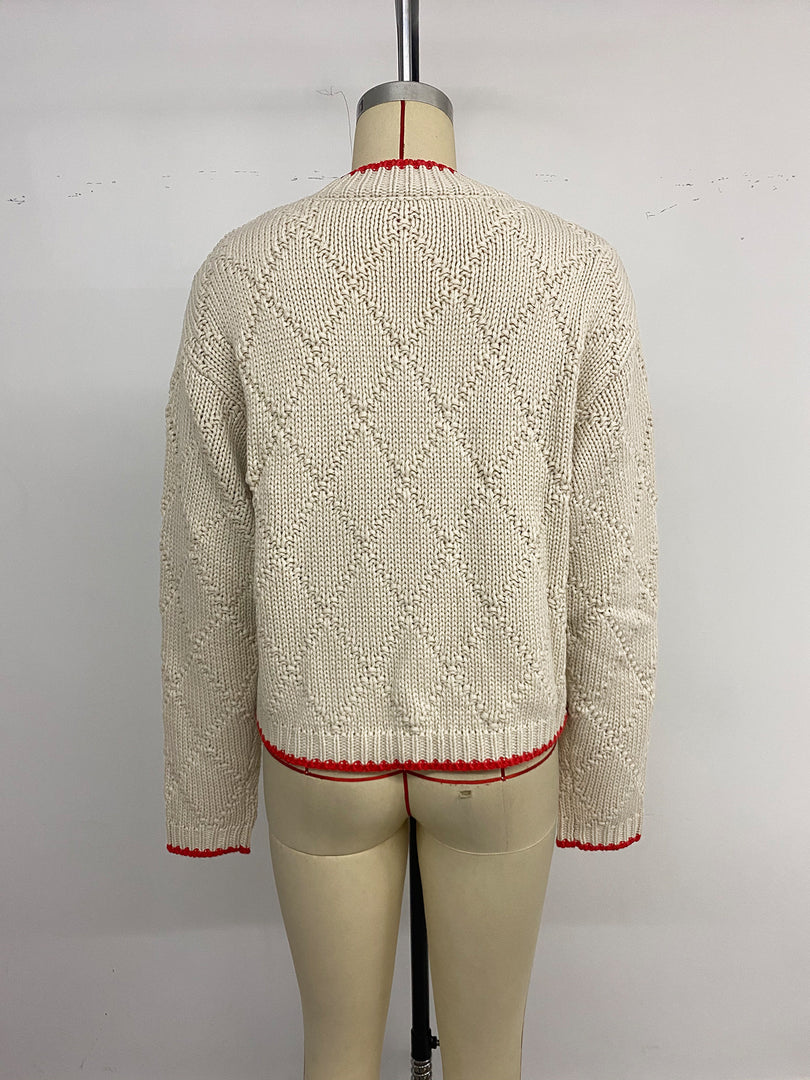Round Neck Fish Jacquard Knit Sweater Women N6H300