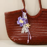 Load image into Gallery viewer, Raffia Double Flower Beaded Bag Charm Keychain N6G067