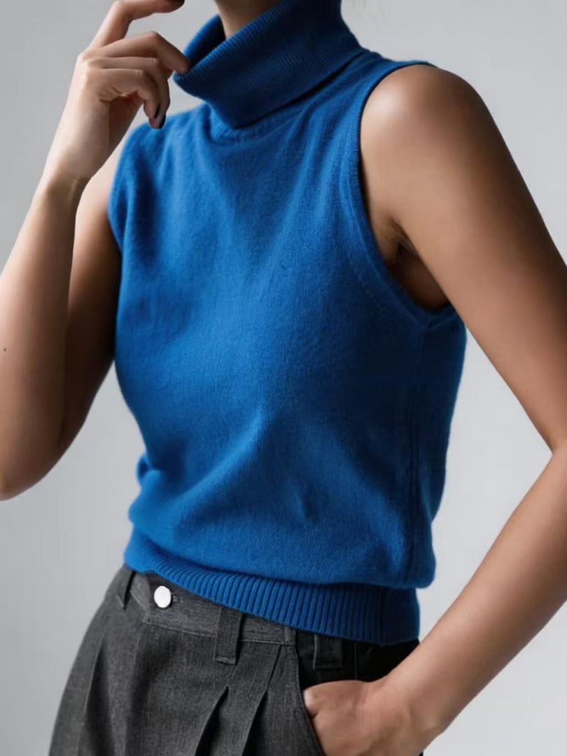 Knit Sleeveless Vest High Neck Tank Top Women Simple N6G132
