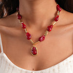 Load image into Gallery viewer, Womens Vintage Color Block Pea Beaded Acrylic Necklace N6K189
