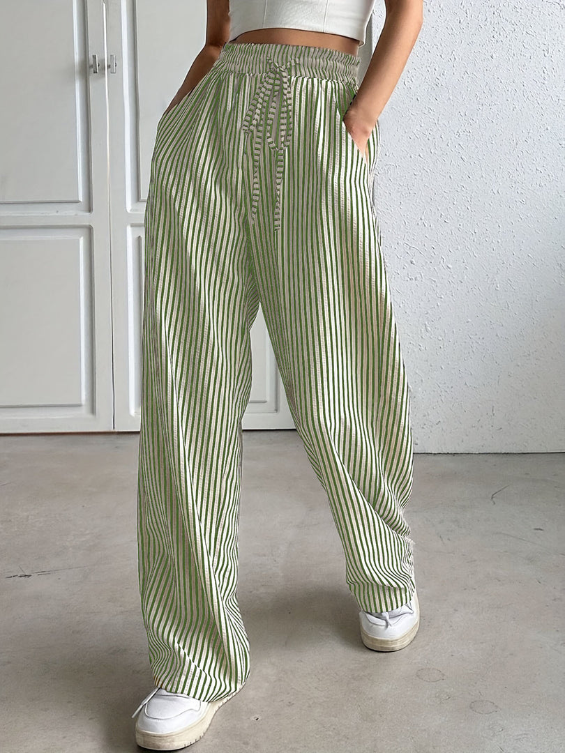 Striped Relaxed Fit Drawstring Pants Women N6D148