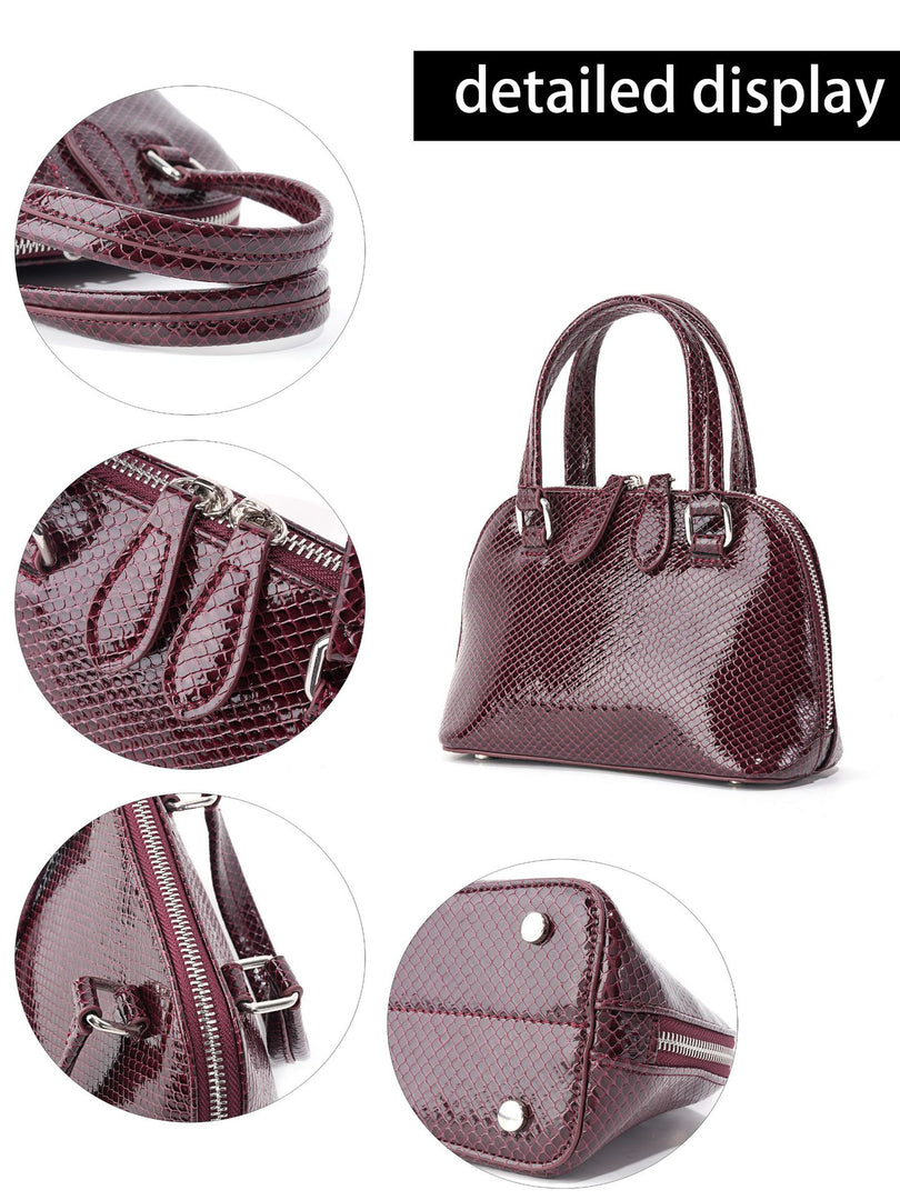 Burgundy Stone Texture Shell Bag Women N6C036