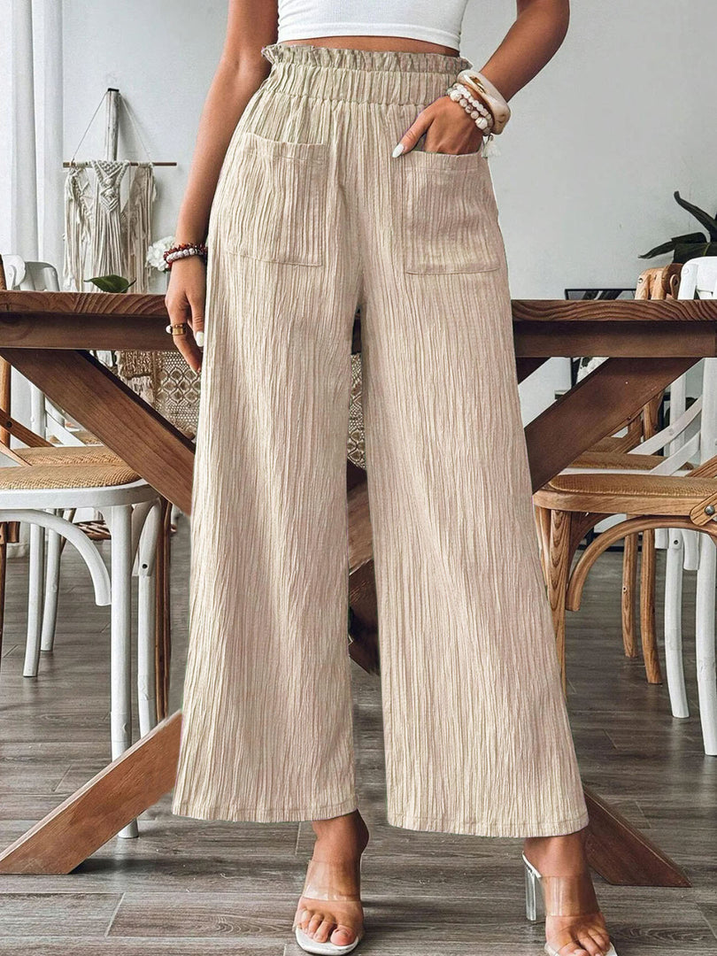 Solid Color Relaxed Fit Pants Women N6D146