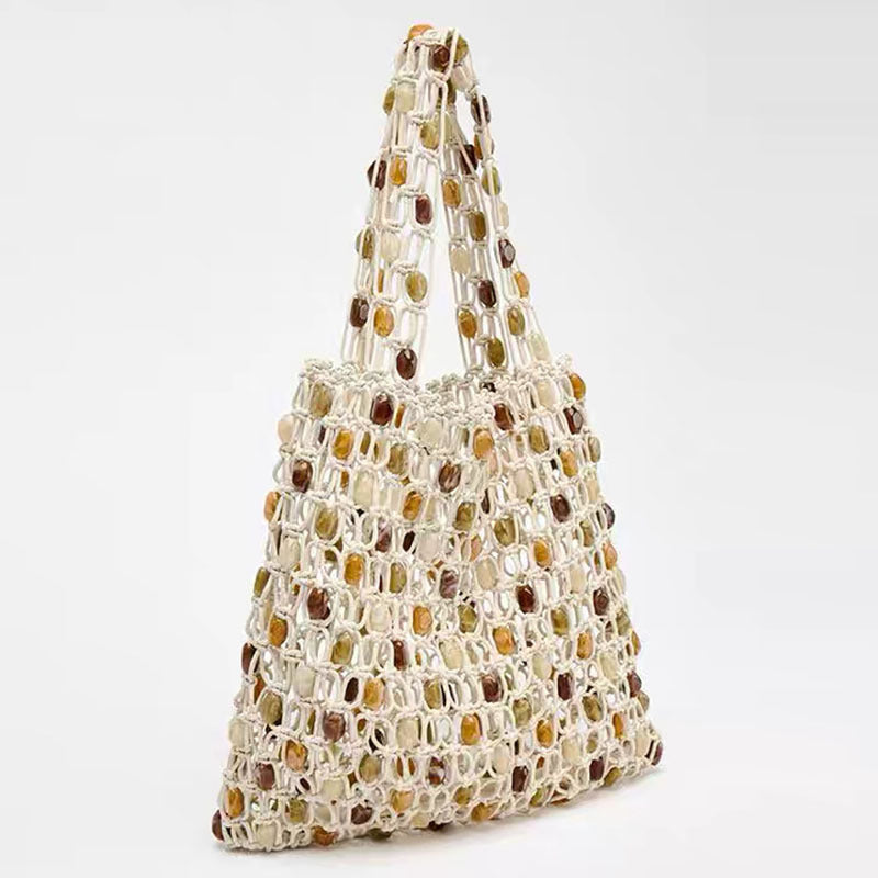 Waxed Cotton Rope Woven Tote Khaki  S5P282