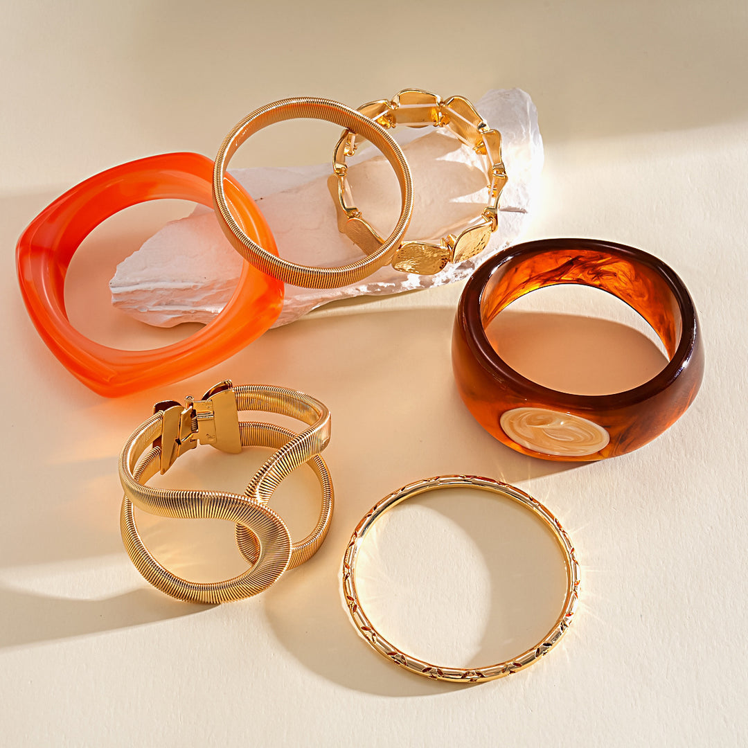 Resin Ombré Pleated Geometric Bangle Set 3-Piece N6H078