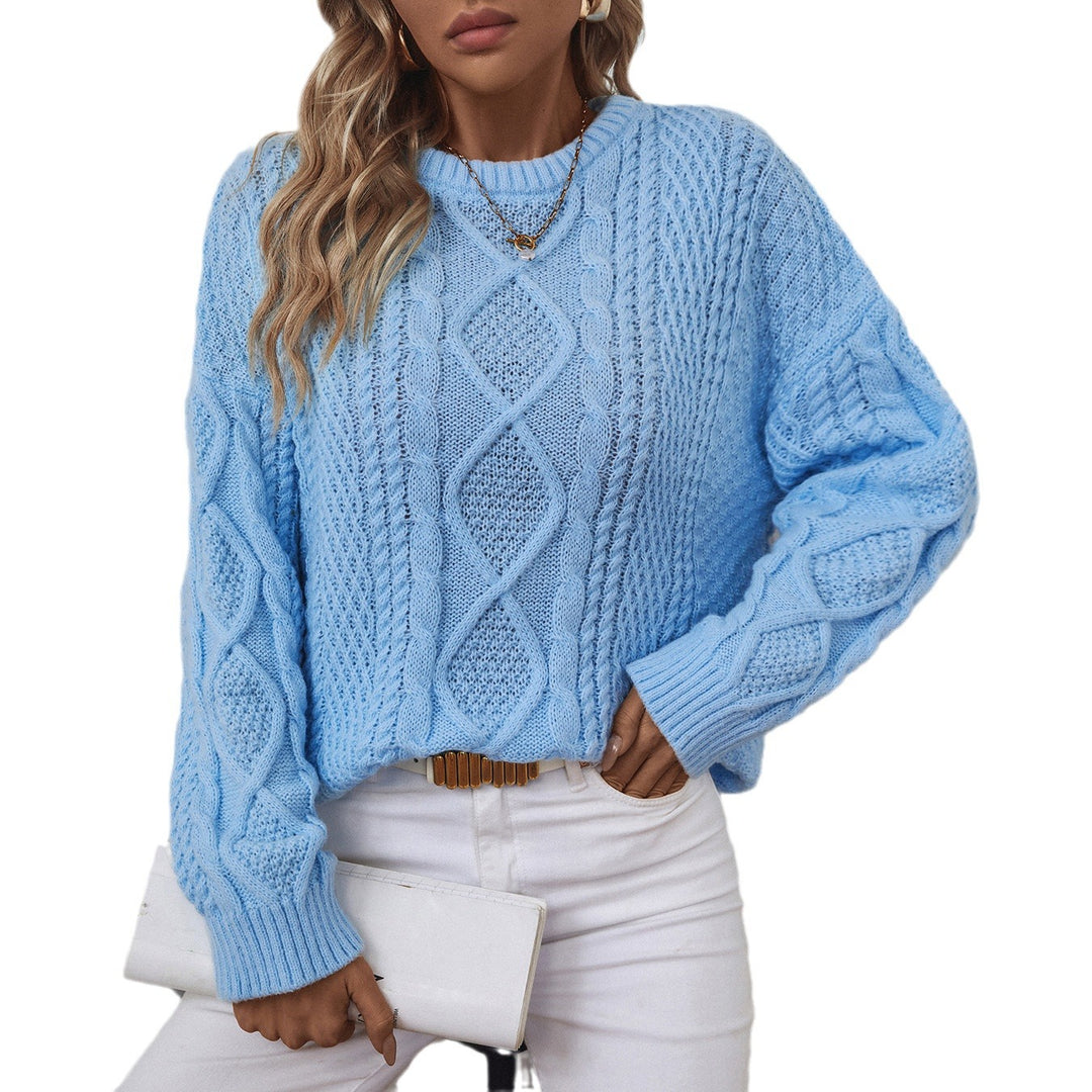 Cable Crew Sweater Mid Weight Blue Pink N5Z824