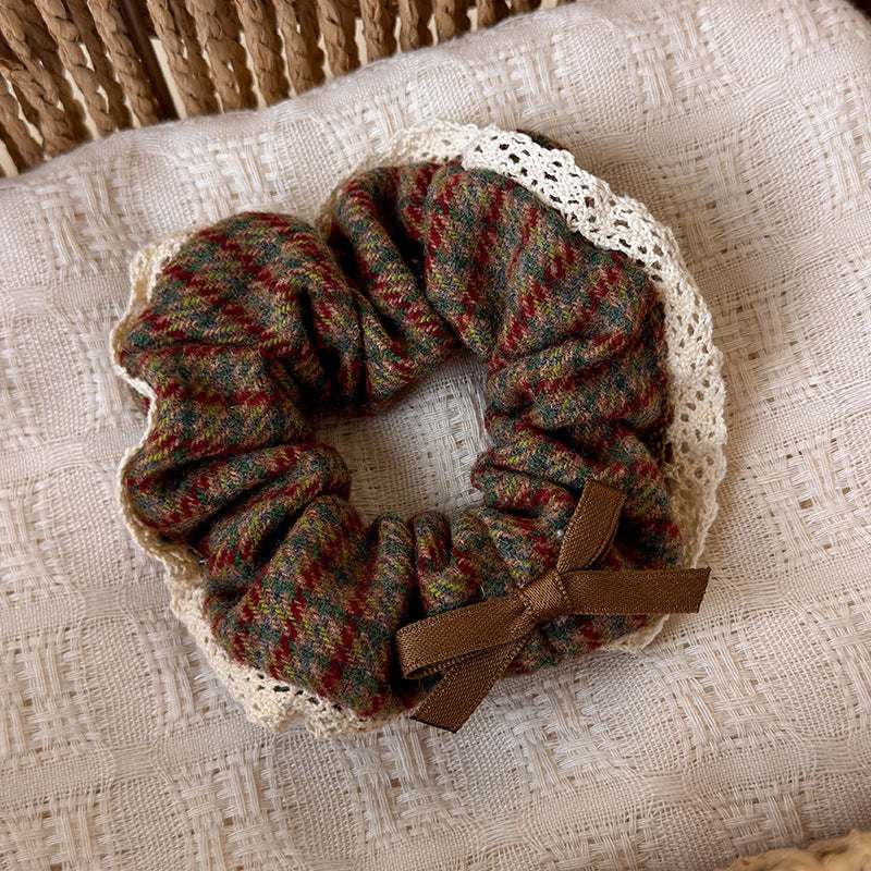 Womens Plaid Lace Trim Scrunchie N6K020