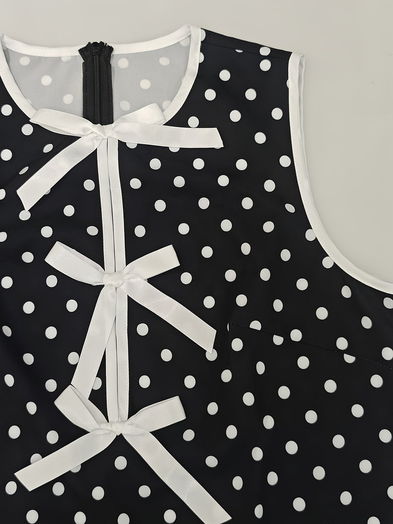 Polka Dot Sleeveless Dress with Bow Women N6D143