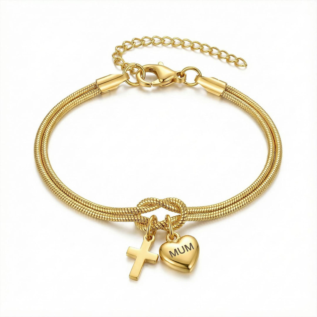 MUM Heart Cross Link Bracelet Women N6D525