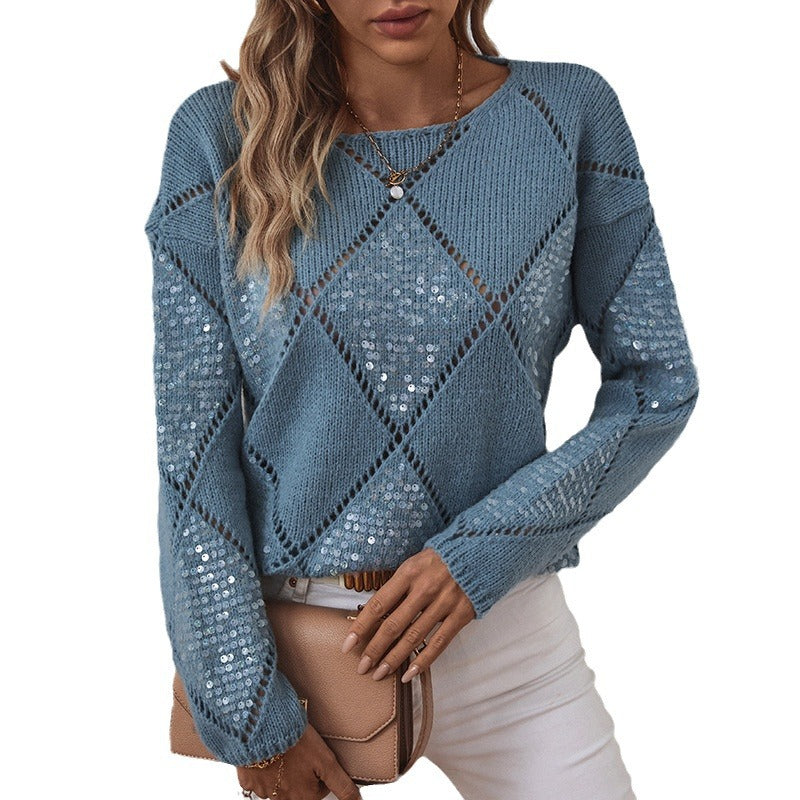 Diamond Sequin Knit Sweater Women Multiple Colors N5A284