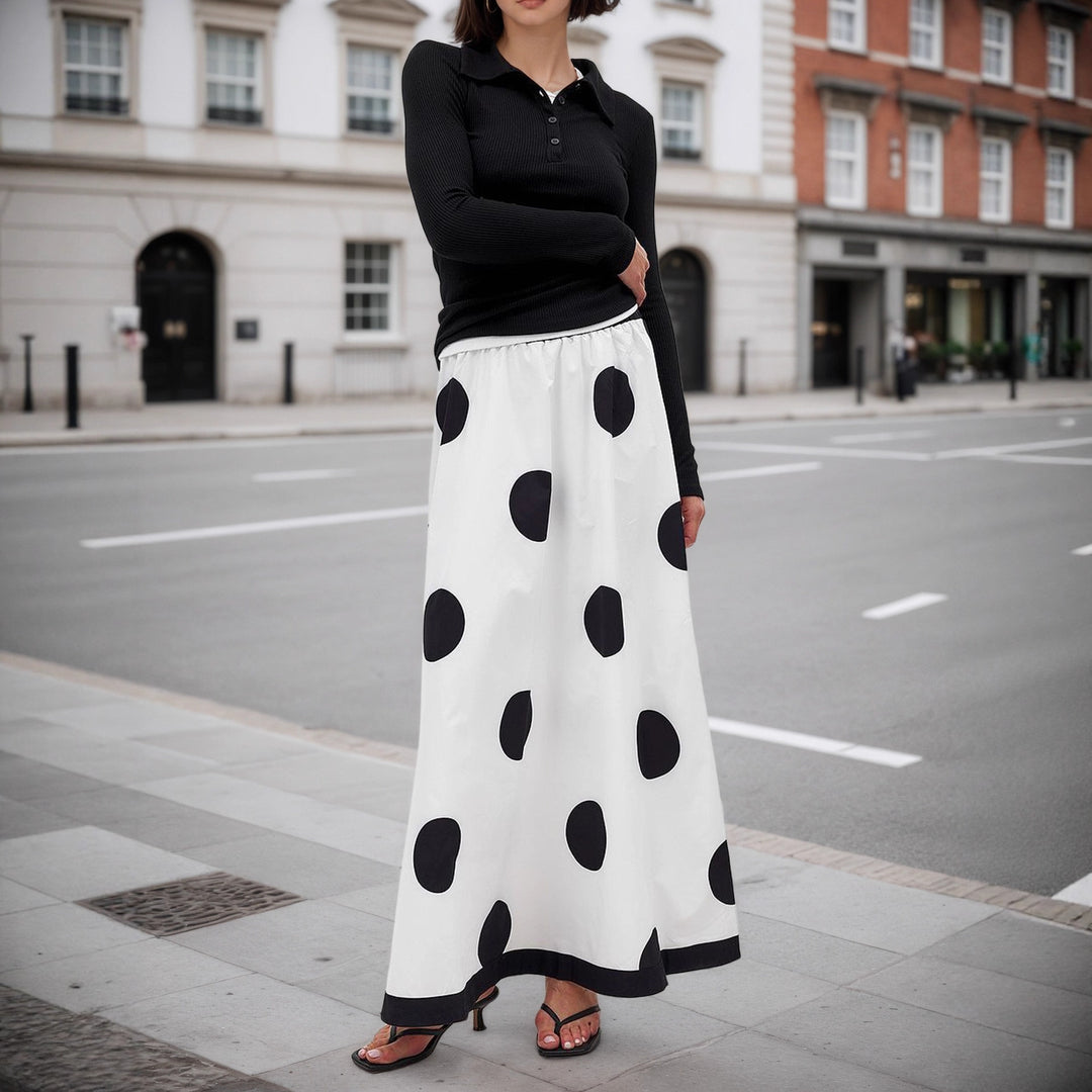 High Waist Polka Dot Skirt Women White Black N5A452